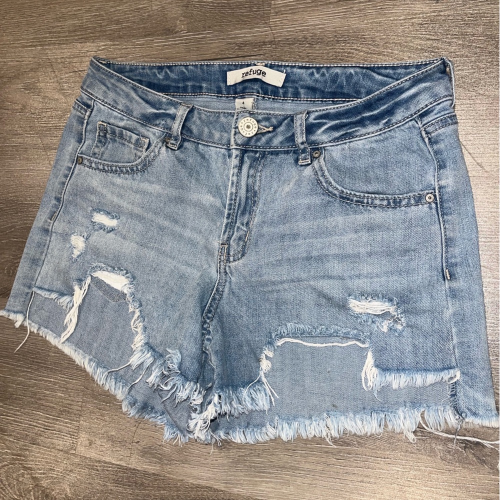 Refuge Light Blue Distressed Jean Shorts
